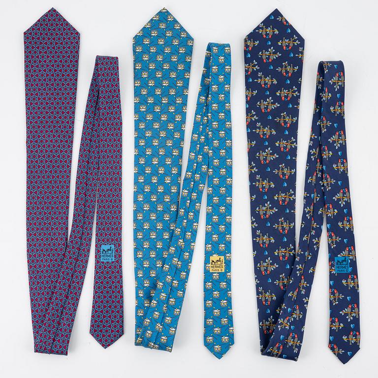 Hermès, three silk ties.