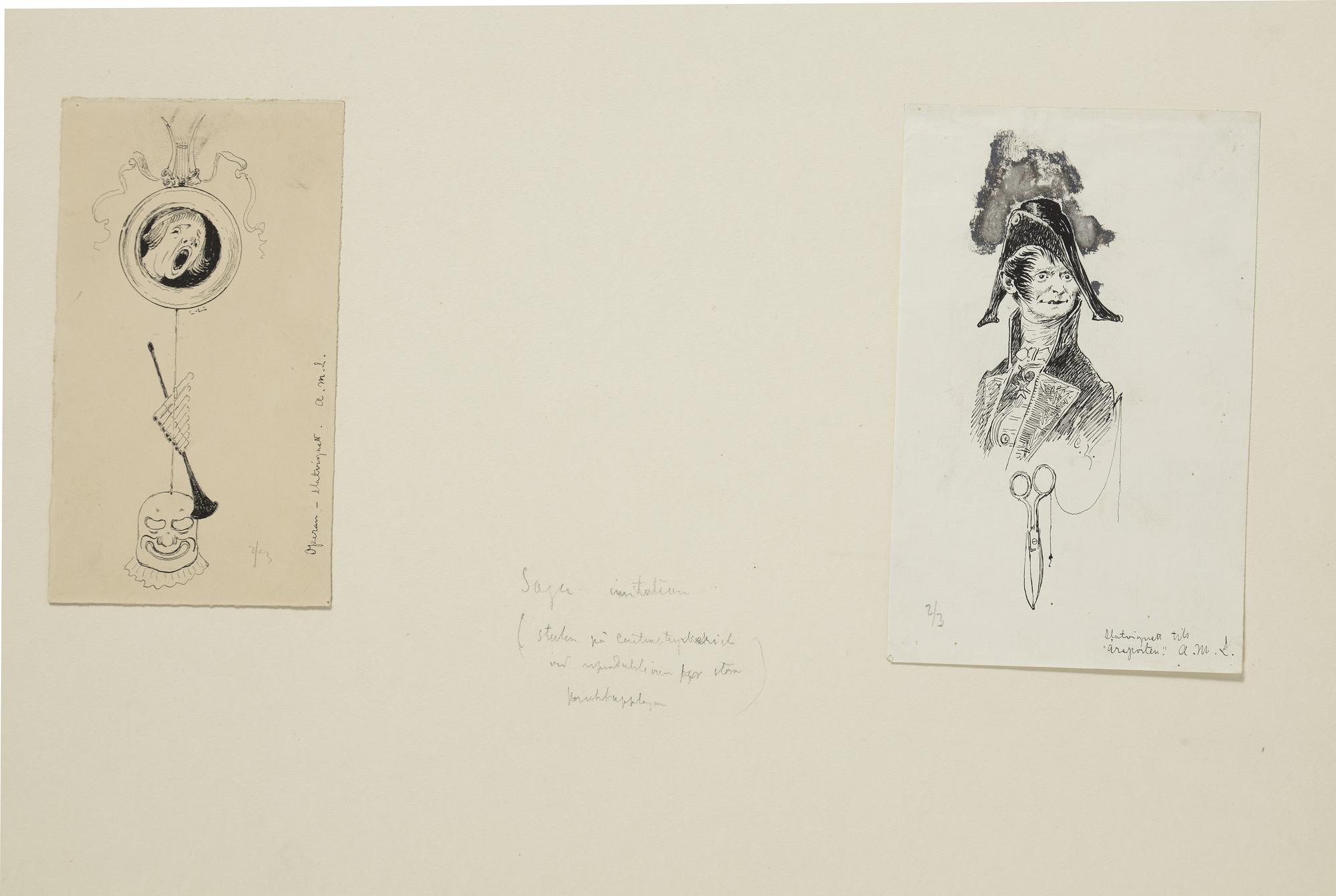Carl Larsson, 6 drawings, signed C.L, Indian ink and hightening white mounted on cardboard.