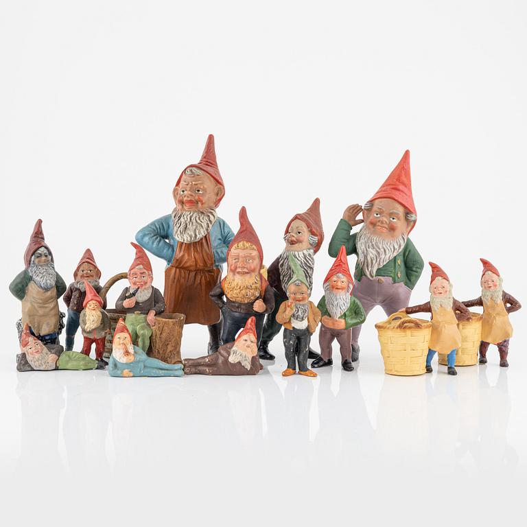 A group of fifteen gnomes, first half of the 20th Century.