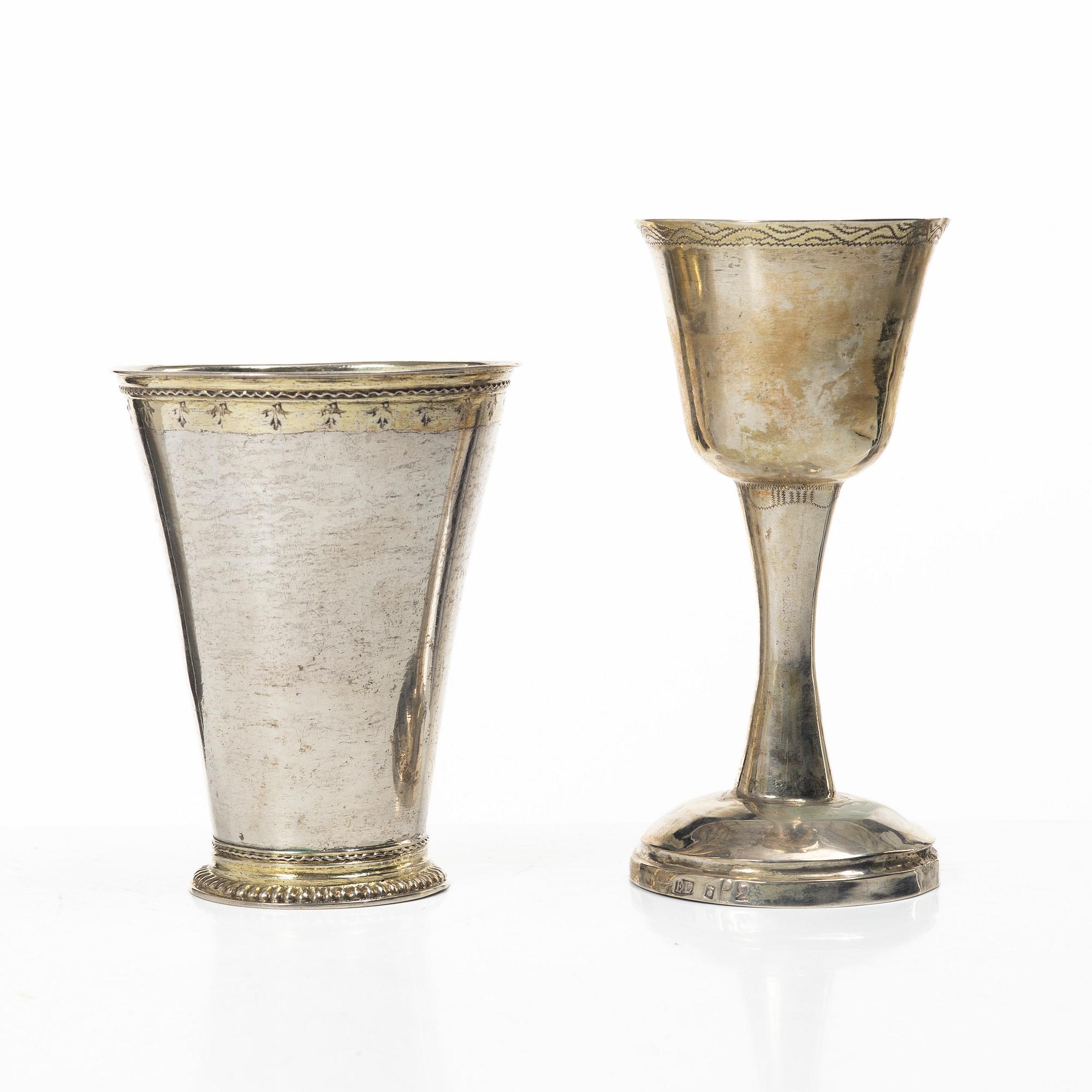 A Swedish silver beaker and cup, 18th century.