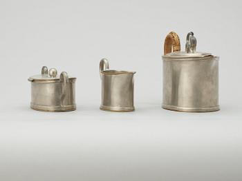 A Svenskt Tenn 3 pcs pewter coffee service, probably by Nils Fougstedt, Stockholm 1925.