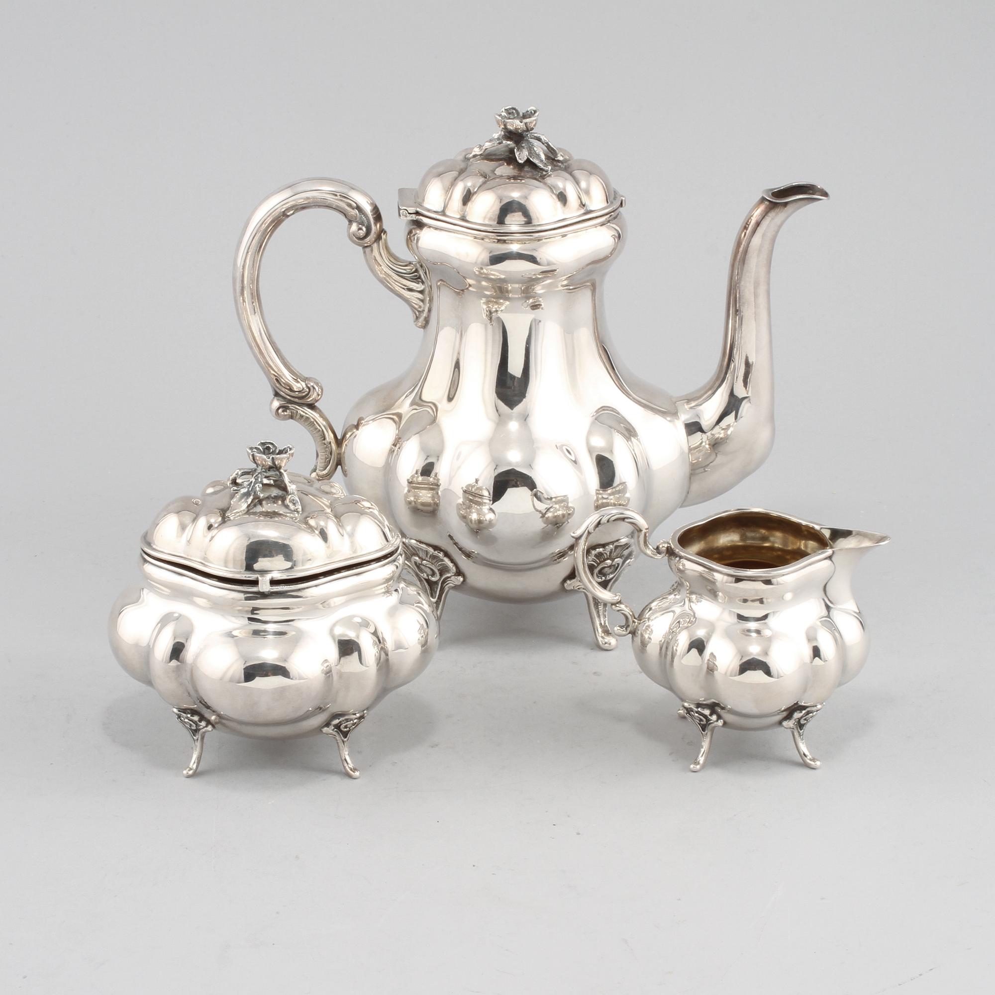 KAFFESERVIS, 3 delar, silver, importstämplar, 1900-tal. Vikt 850 g.