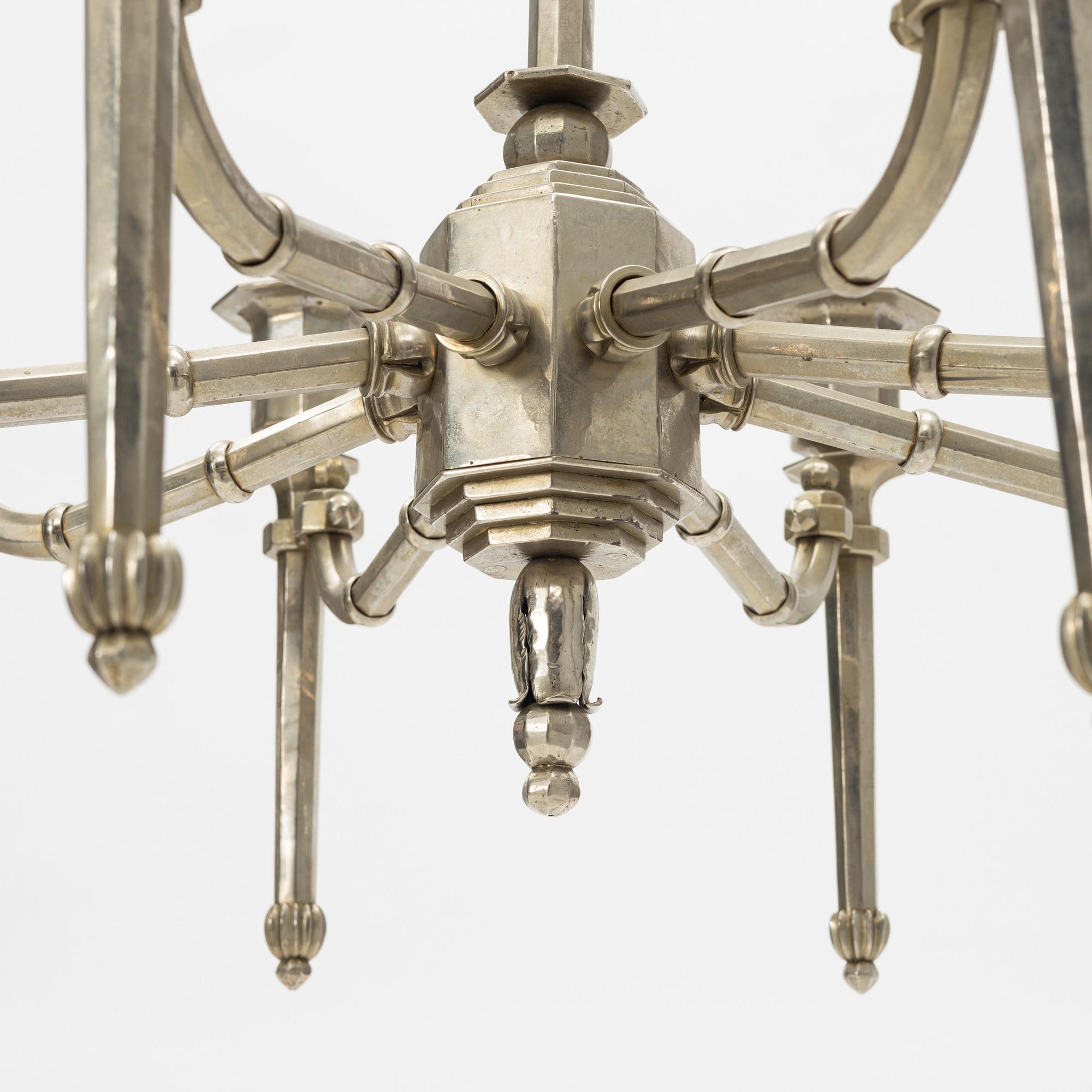 Hans Rasmussen, a pair of chandeliers, Hudevad Smedje, Denmark 1920s ...
