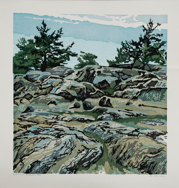 SVENOLOV EHRÉN, mapp med 5 linoleumsnitt, signerade och daterade 78, HC 22/35.