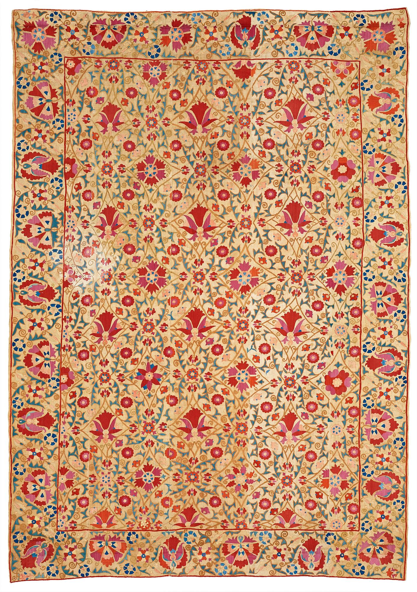 ANTIKT UZBEKISTANSKT SUZANIBRODERI, ca 230,5 x 160 cm.