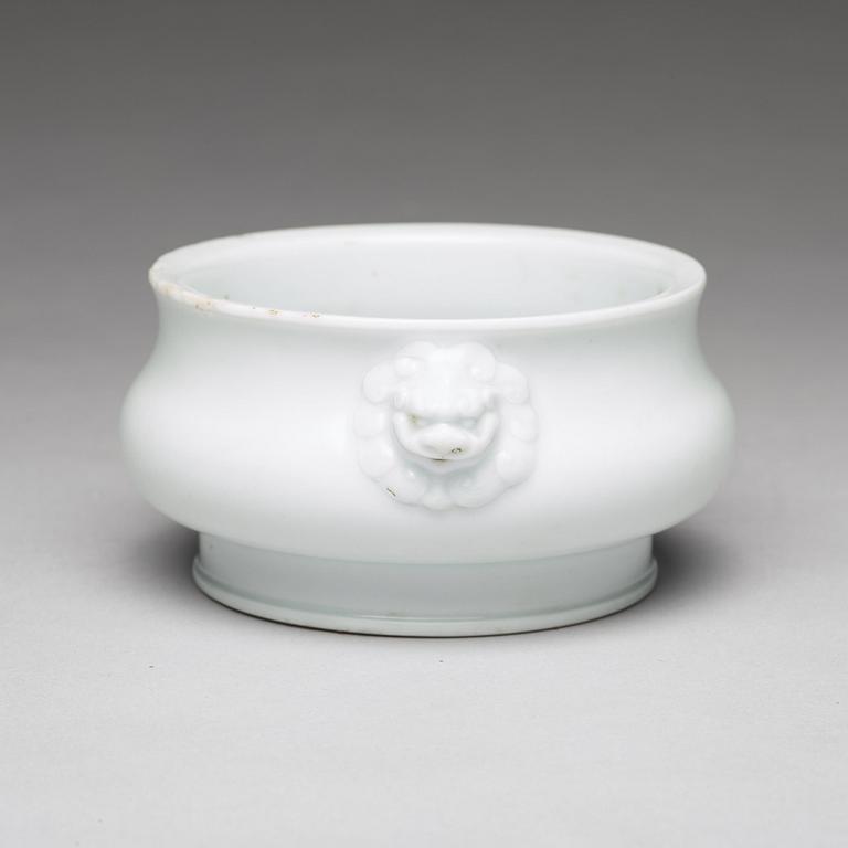 A blanc de chine censer, probably late Ming dynasty.