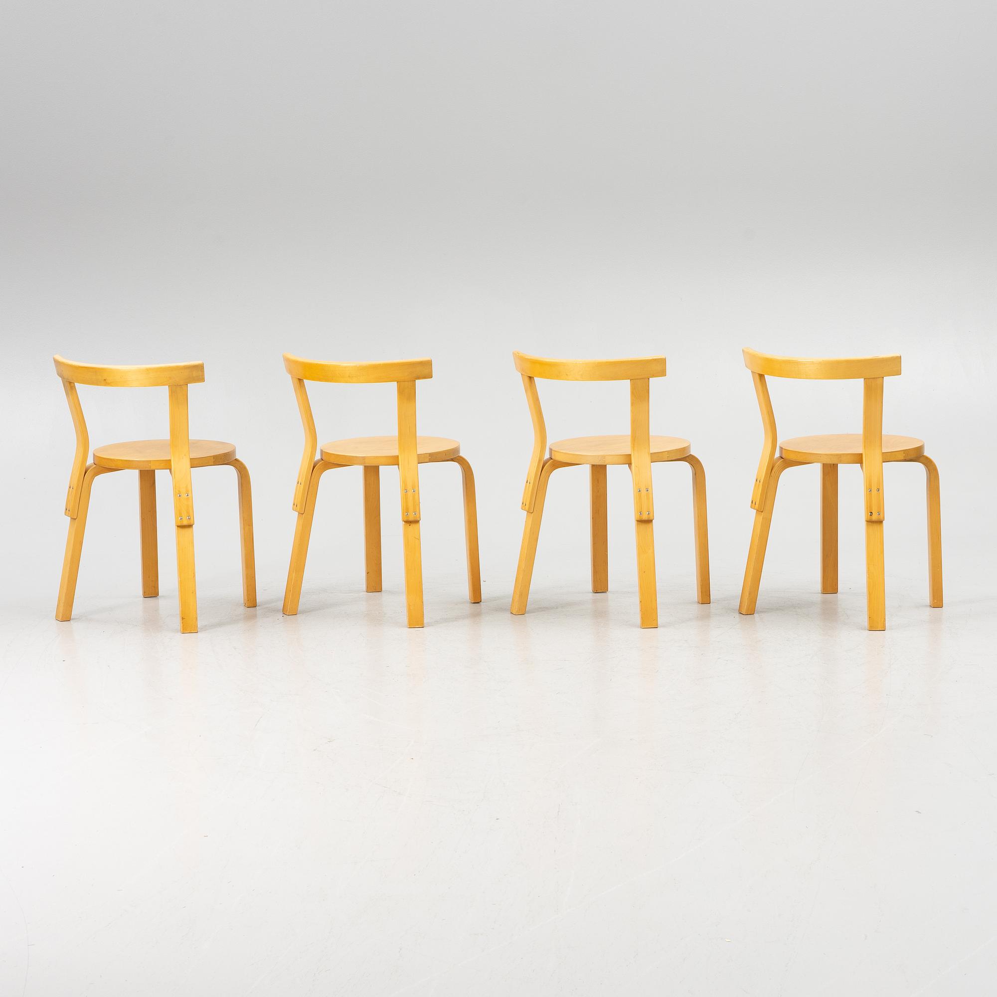 Alvar Aalto, chairs, "68", set of 4, Artek, Finland.
