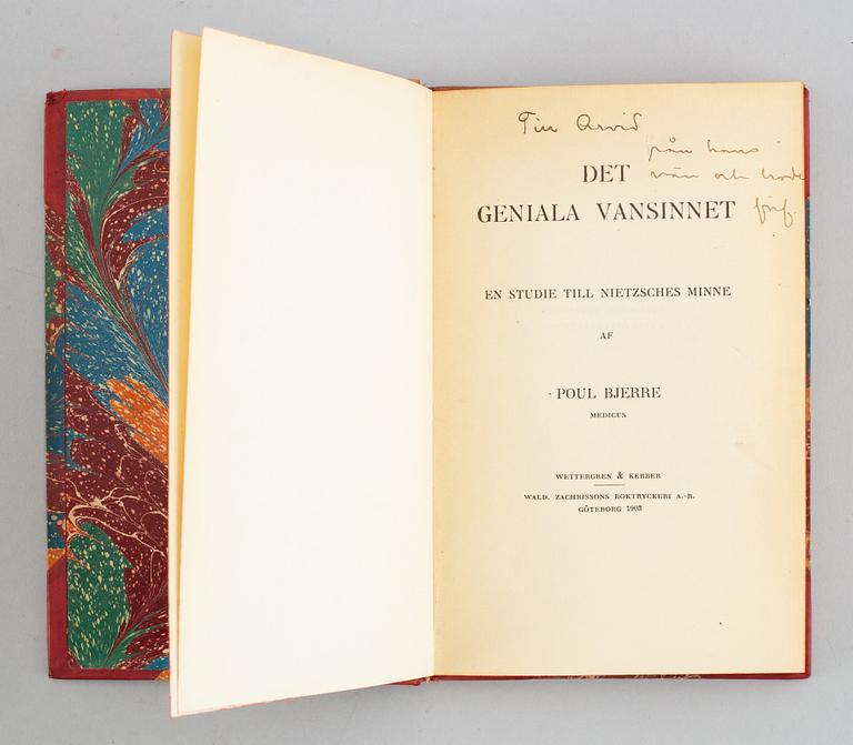 Böcker, 25 volymer. Parti dedikationsexemplar av Prins Wilhelm (8), prins Eugen (2) och Poul Bjerre (12).