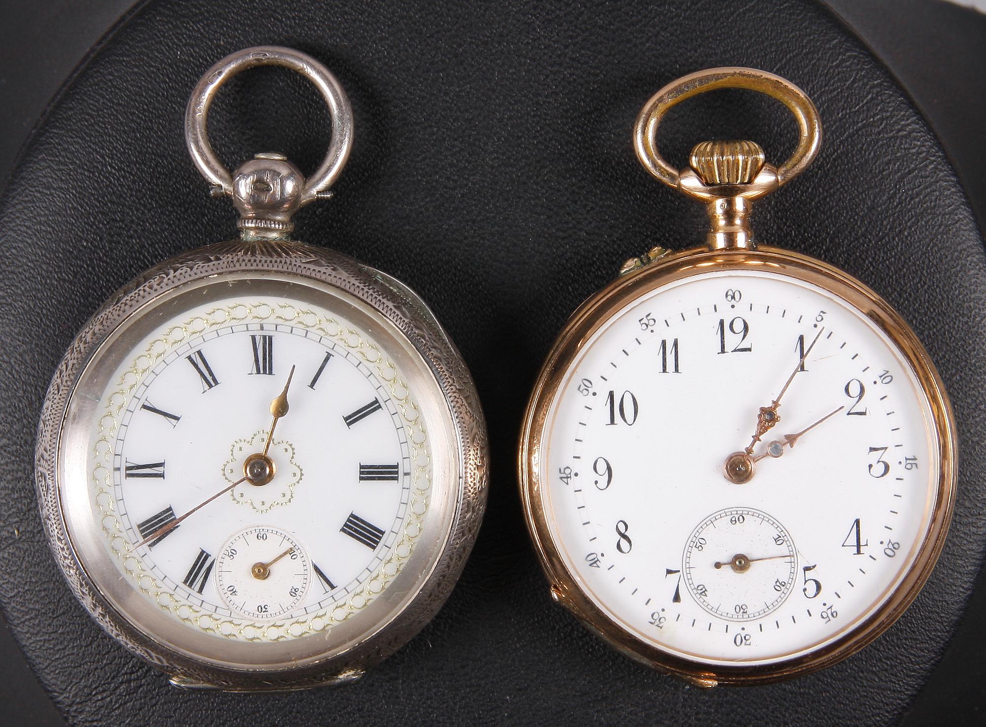 DAMFICKUR, 2 st, guld 14K resp silver. Omkring 1900.