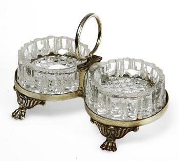 SALTKAR, silver samt glas, empir, 1832.