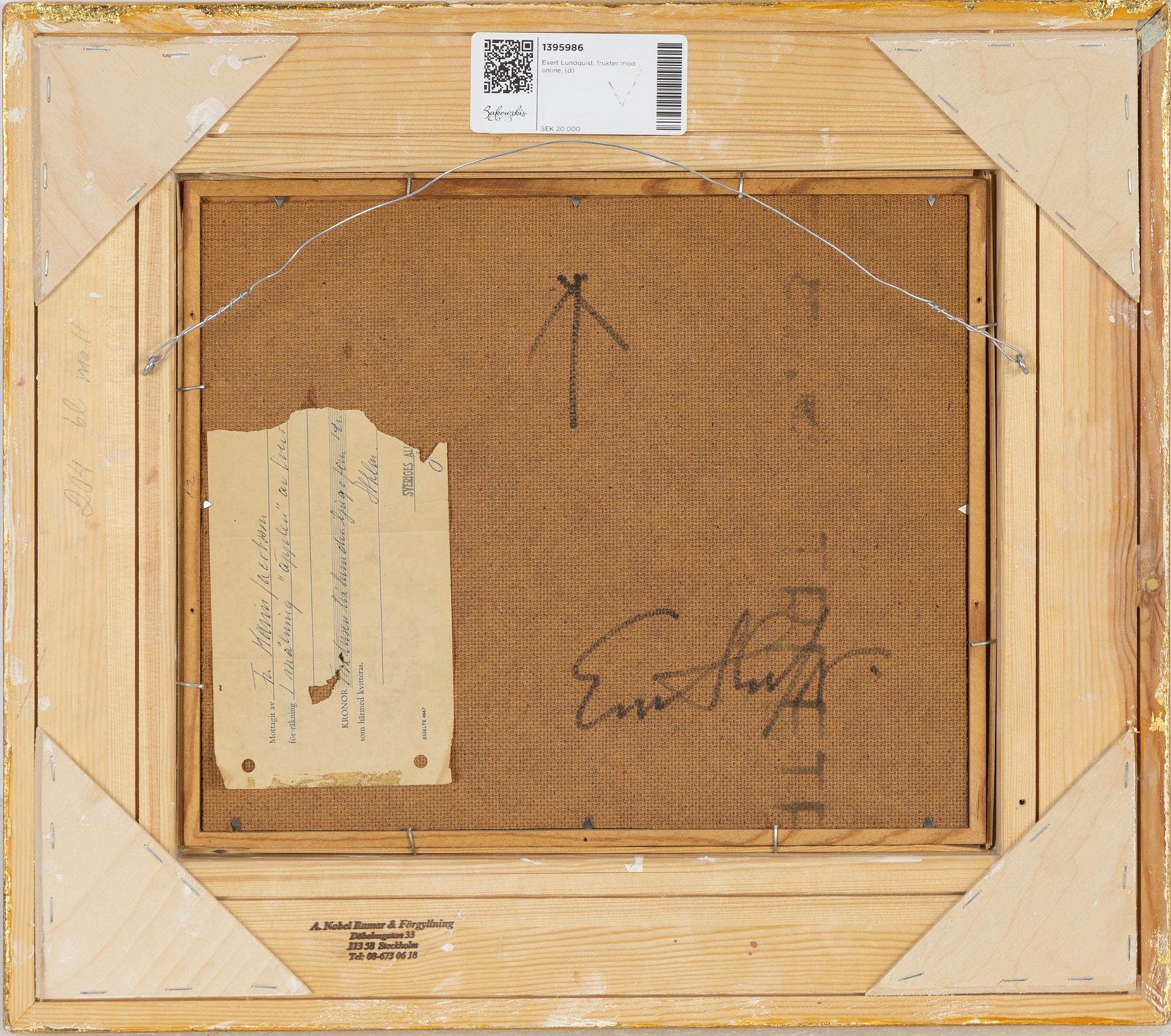 Evert Lundquist, oil on canvas laid on panel, signed with initials and signed verso.