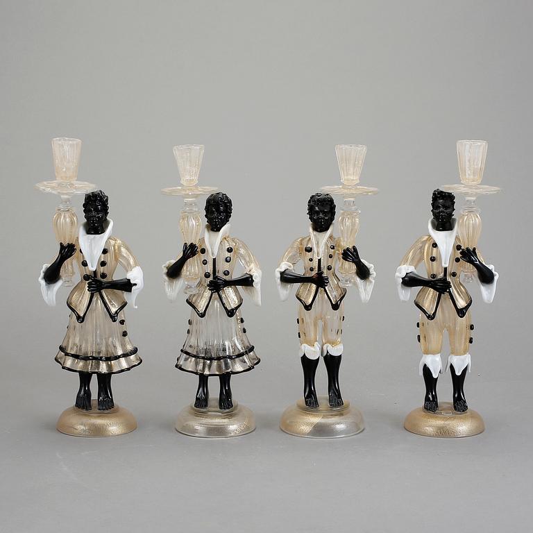 LJUSSTAKAR, 2 par, glas, Italien, 1900-talets mitt.