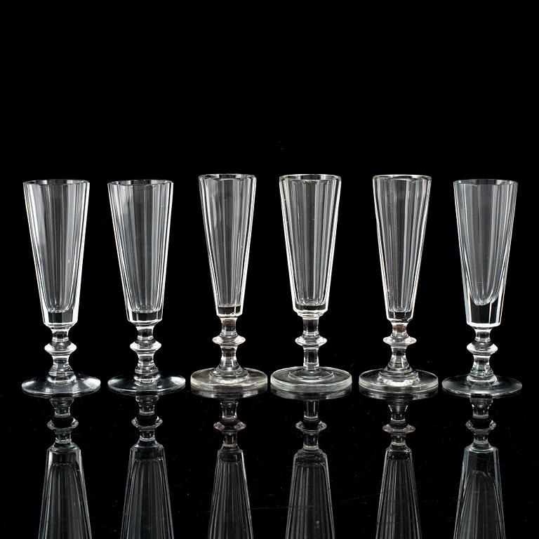 Six champagne glasses, 19th century.