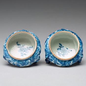 A pair of blue and white salts, Qing dynasty, Qianlong (1736-95).