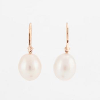 Örhängen 18K roséguld med odlade sötvattenspärlor och briljantslipade diamanter.