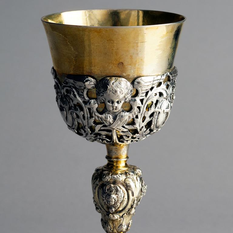 A German 17th century parcel-gilt silver cup, mark of Johann Haltenwanger, Augsburg 1697-1699.