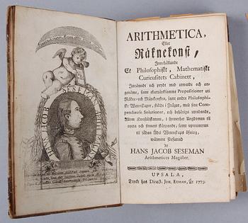 BOK, "Arithmetica eller räknekonst..." av Hans Jacob Seseman, Uppsala 1779.