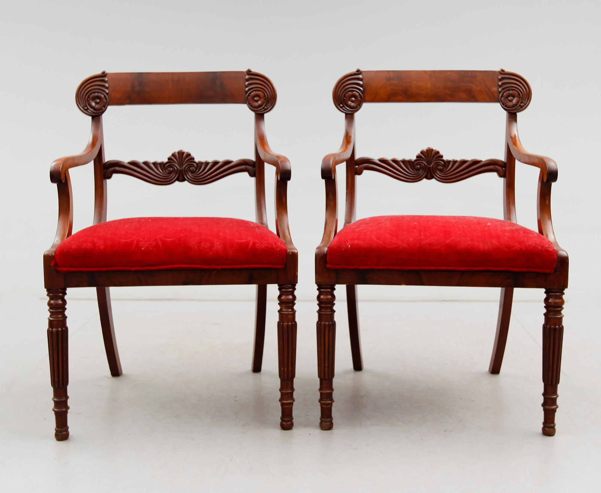KARMSTOLAR, 1 par, senempire, 1800-talets mitt.