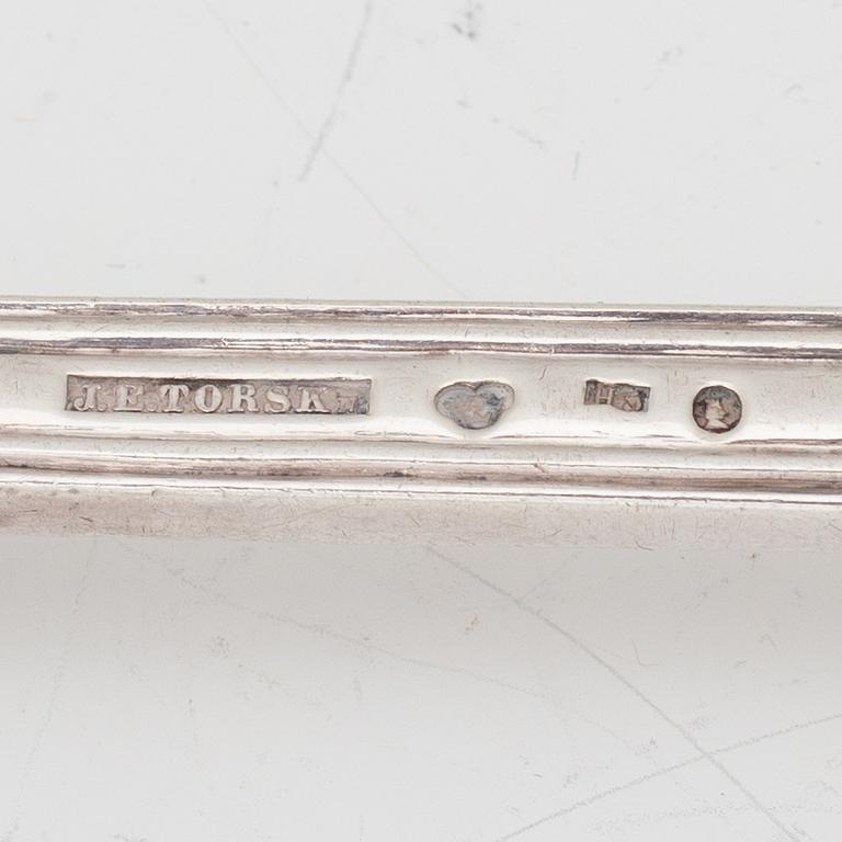 Bestick, 30 delar, silver, "Engelsk snäck", bl a JE Torsk, Stockholm 1862.