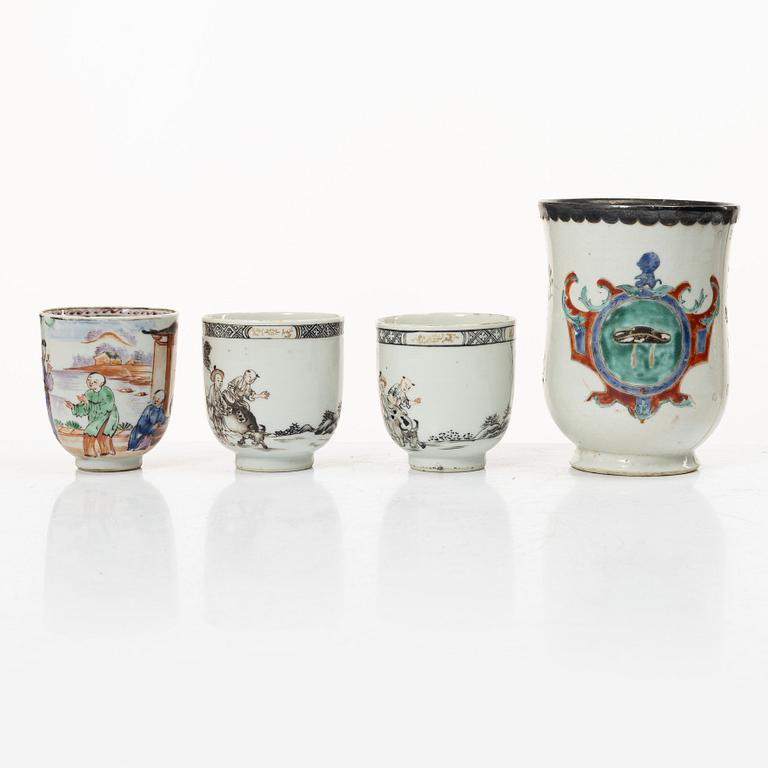 A collection of cups, saucers and teapots, China, Qing dynasty, mostly 18th century.