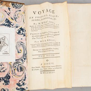 A set of 4 book, William Coxe: Voyage en Pologne, Russie, Suède, Dannemarc,  1-4 vol.   Buisson, Genève, Buisson, 1786.