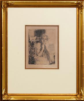 Anders Zorn, etsning 1904, signerad.