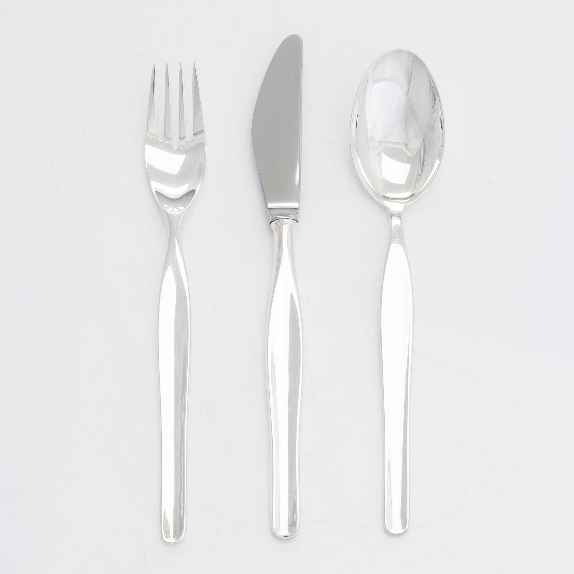 Tapio Wirkkala, bestickuppsättning, 19 dlr, silver, "Tapio", Kultakeskus, Tavastehus 1980-tal.