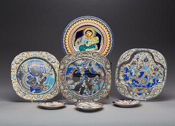 TALLRIKAR,  8 + 3 + 3 st,  Björn Wiinblad, Rosenthal, 1900-talets andra hälft, porslin och glas.