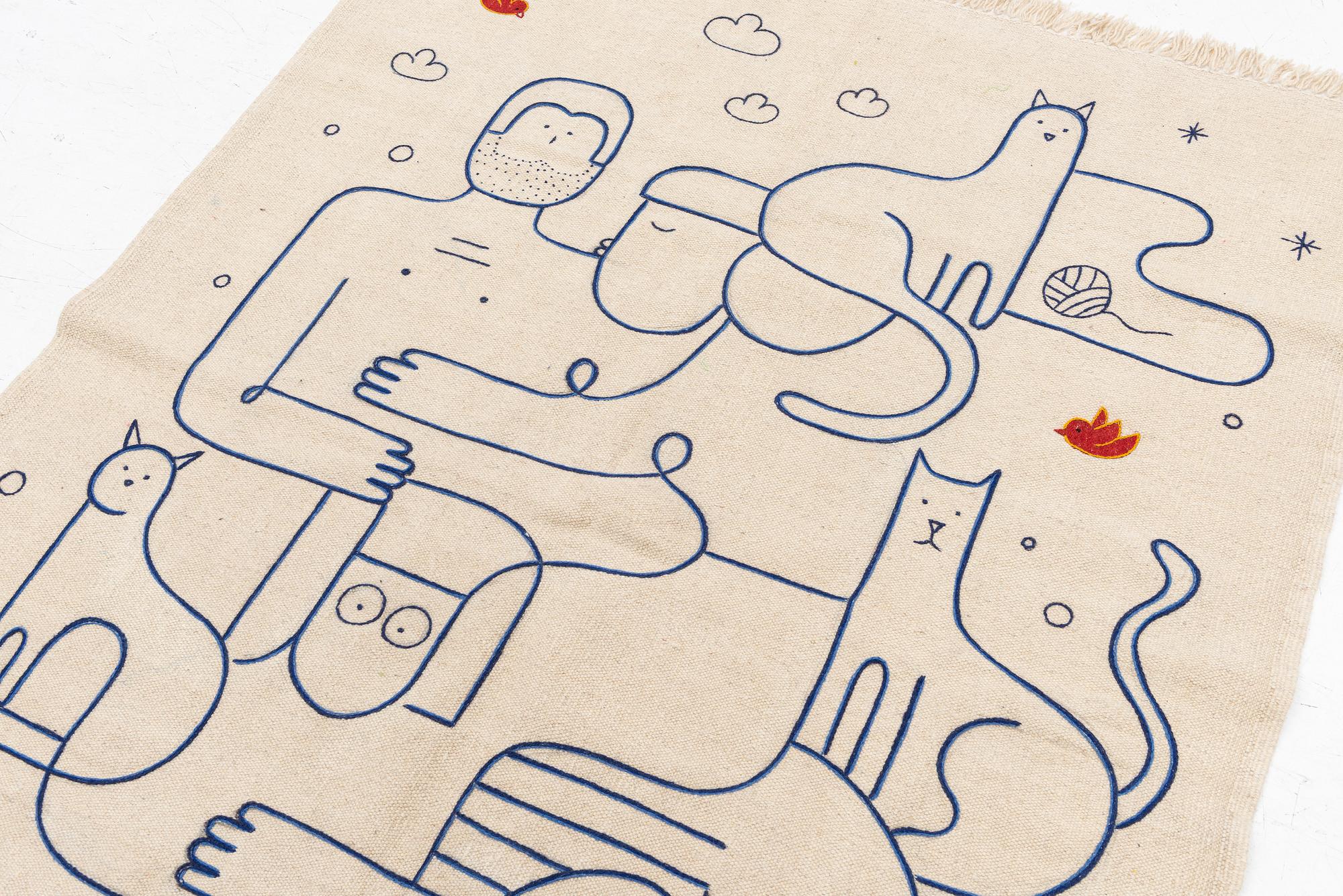 Matta, handbroderad Kelim, ca 197 x 149 cm.