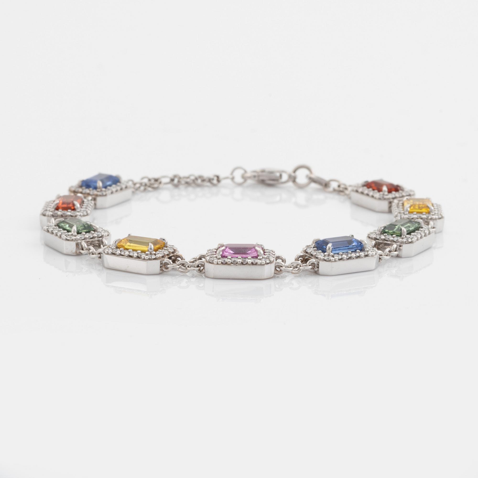 Multi coloured sapphire and brilliant cut diamond bracelet.