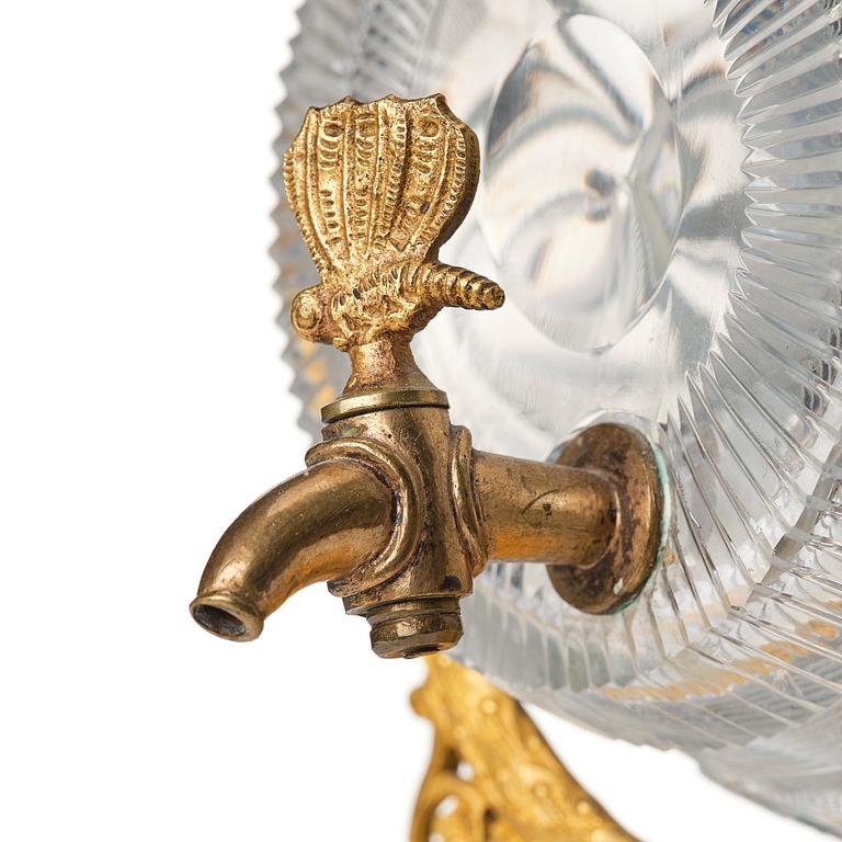 A Empire ormolu-mounted cut glass wine barrel.