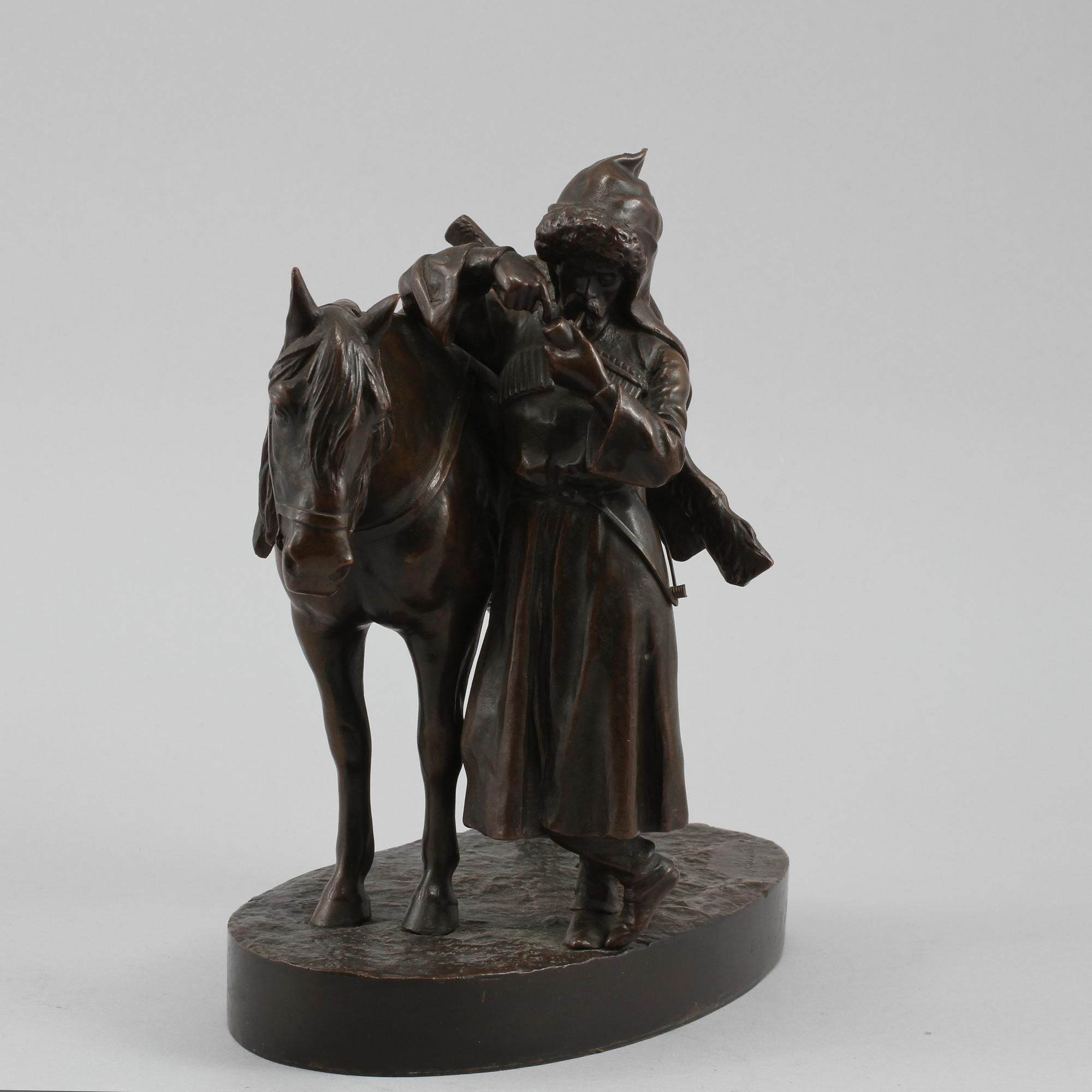 SKULPTUR, patinerad metall, otydligt signerad samt datera 18?, 1900-tal.