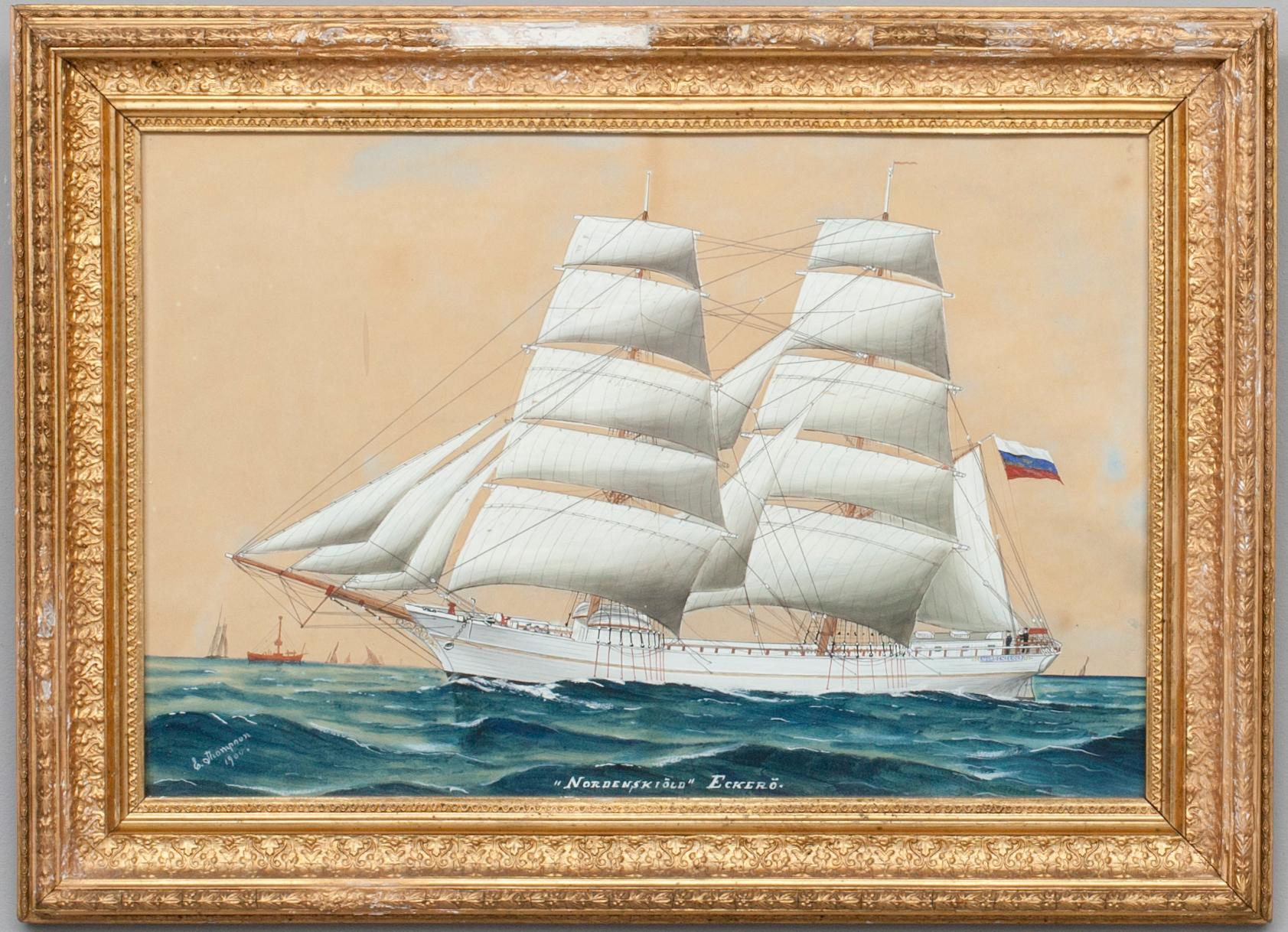 OKÄND KONSTNÄR, blandteknik på papper, signerad E. Thompson, och daterad 1900.
