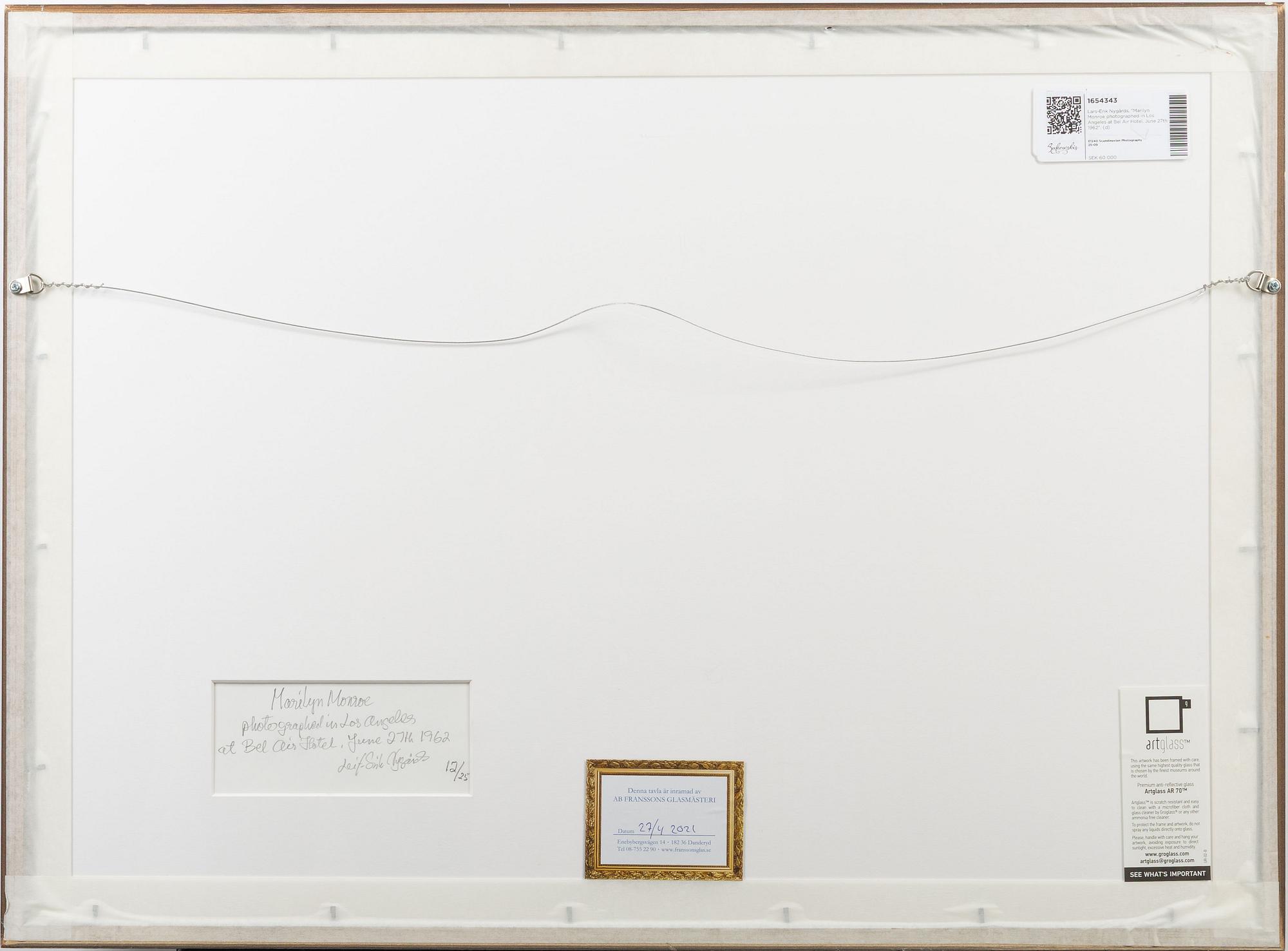 Lars-Erik Nygårds, "Marilyn Monroe photographed in Los Angeles at Bel Air Hotel, June 27th 1962".