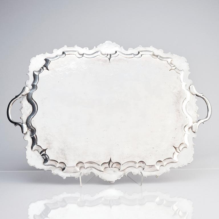 An English silver tray, mark of Robert Hennell III, London, England 1843.