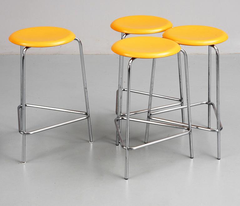 A set of four bar stools made by Fritz Hansen in 1982.