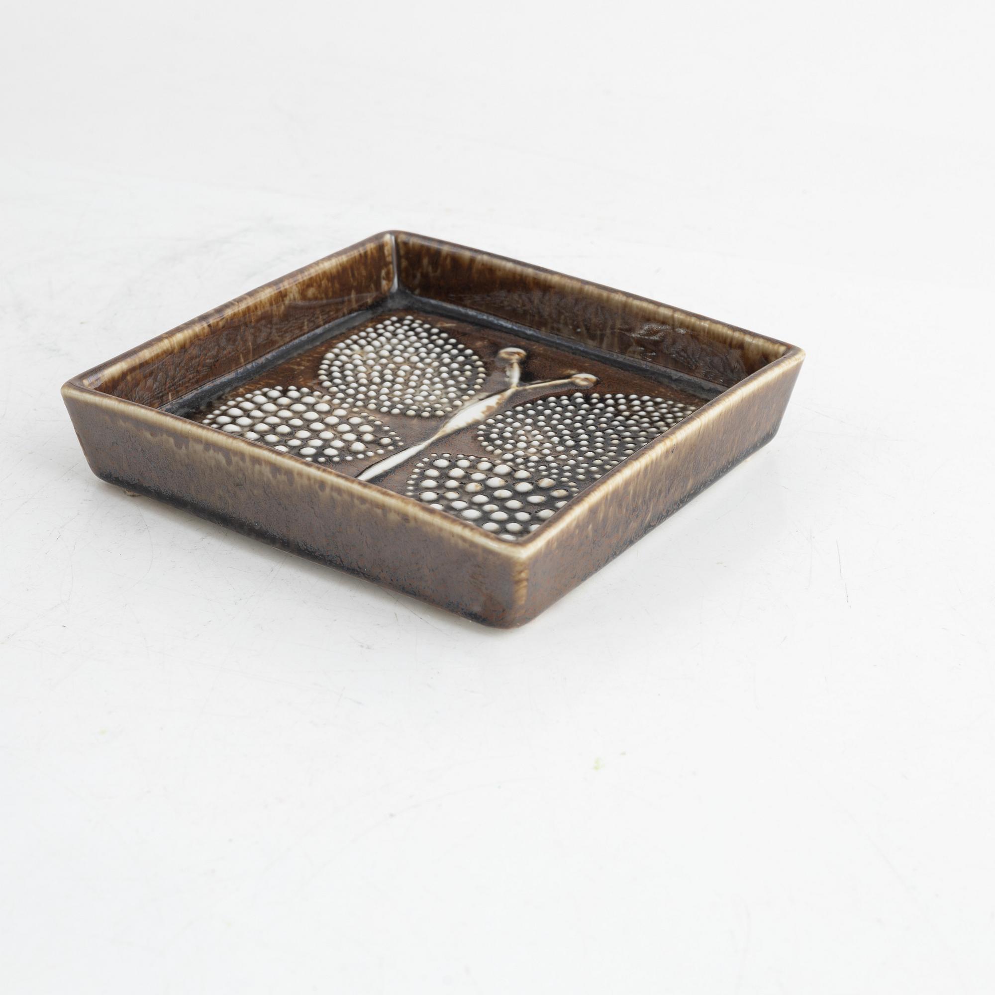 Stig Lindberg, a "Silur" tray, Gustavsberg, also Sylvia Leuchovius, a tray and stand, Rörstrand, Sweden.