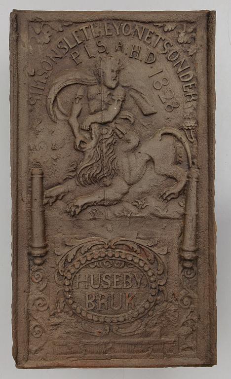 SÄTTUGNSPLATTA, järn, Huseby Bruk, datering 1828.