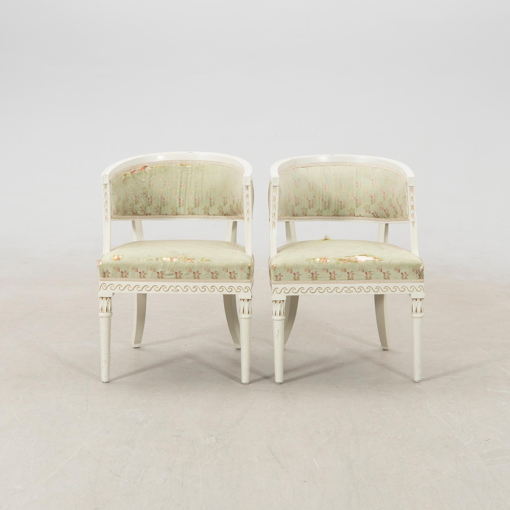 A pair of armchairs signed ESS, Sengustavian, Lindome works.