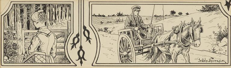 Jenny Nyström, ink drawing, signed.