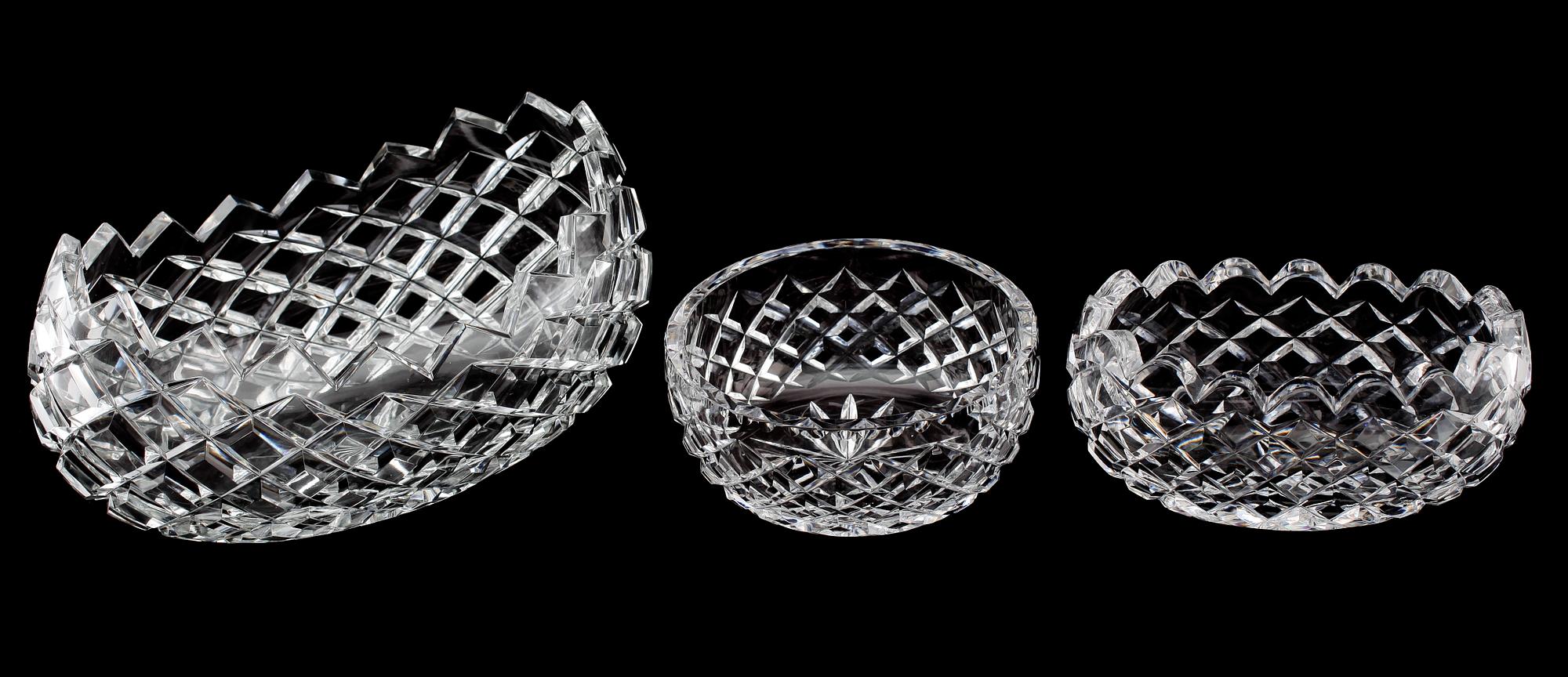 SKÅLAR, 3 st, glas/kristall, 1900-talets första hälft.