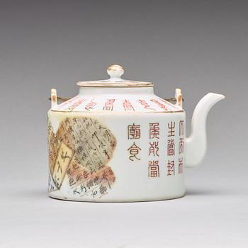 A famille rose 'bapo' teapot with cover, late Qing dynasty, Tongzhi (1862-74), mark and period.