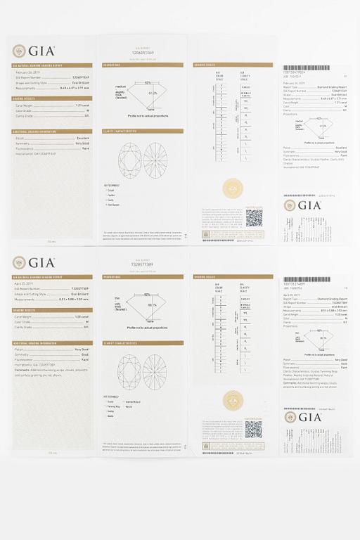 Earrings 18K white gold set with oval-cut diamonds, accompanied by GIA report.