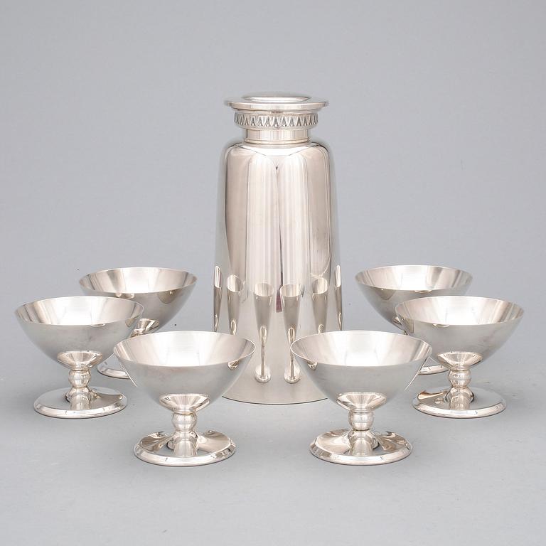 COCKTAILSET, 7 delar, nysilver, CG Hallberg, Stockholm, 1900-talets andra hälft.