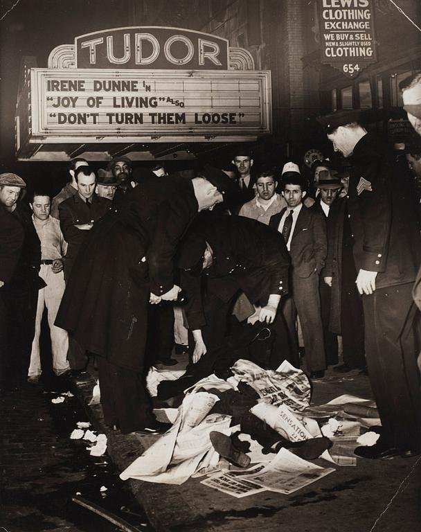 Weegee (Arthur Fellig), 'Man Killed in Accident, Market Place, New York City', circa 1938-1942.