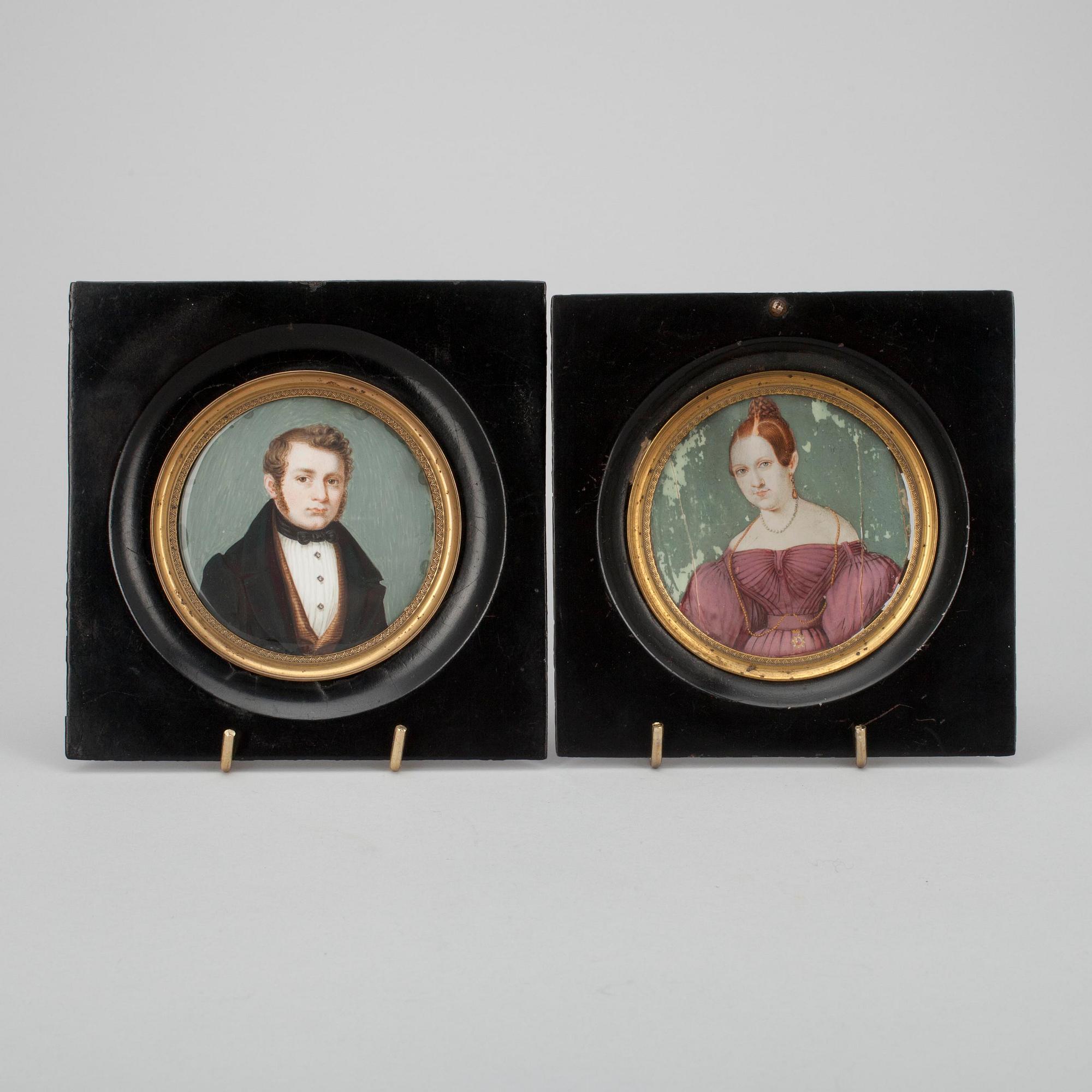 OKÄND KONSTNÄR, Miniatyrer, 2 st, gouache på ben, osignerad, 1800-talets början.