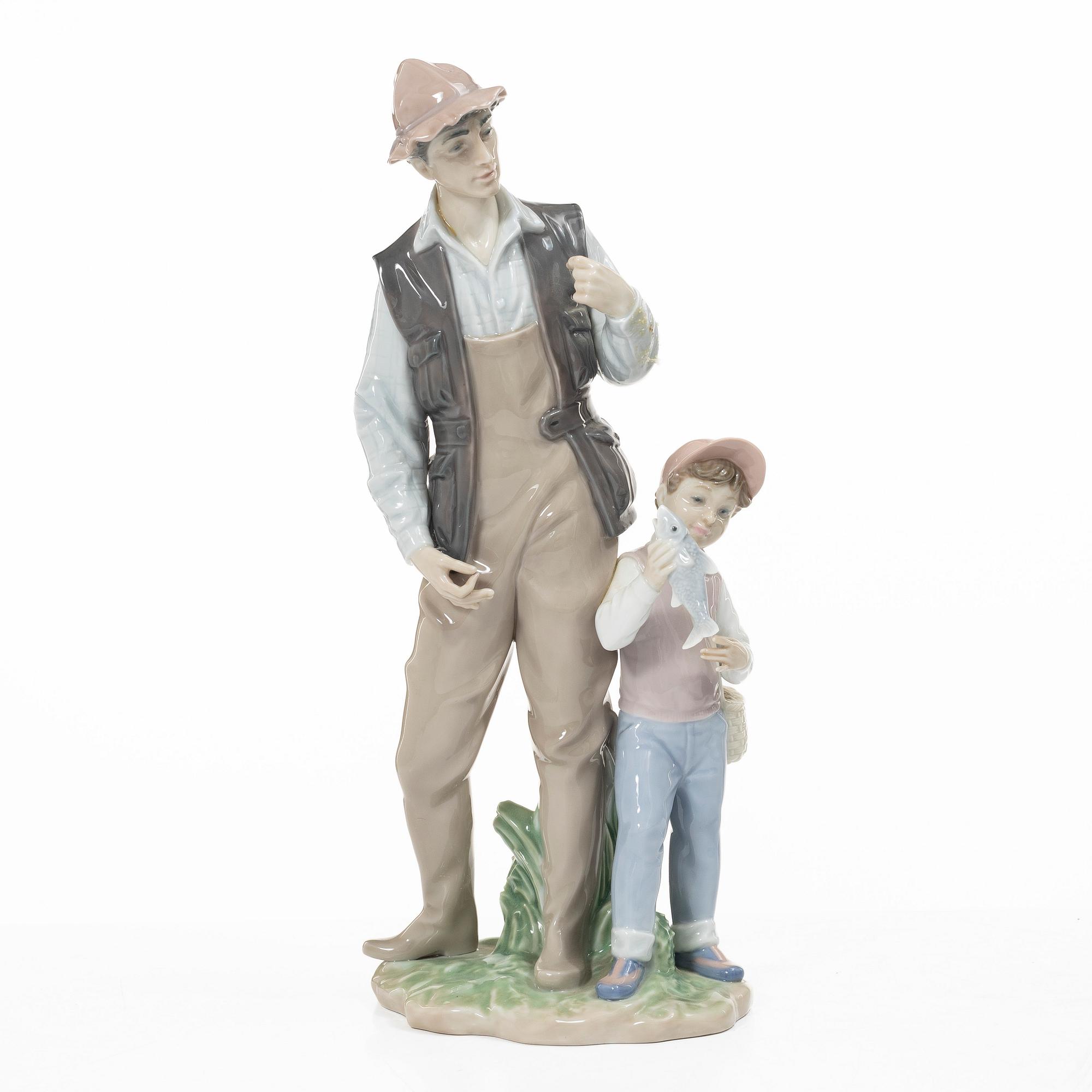 Salvador Furió, figurine, "A fishing lesson", and "A father's pride", Lladró, Spain.