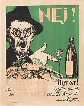 Albert Engström · FÖRBUDSAFFISCH, Albert Engström, efter, utgiven av Propagande centralen N.E.J, omkring 1900-talets mitt.