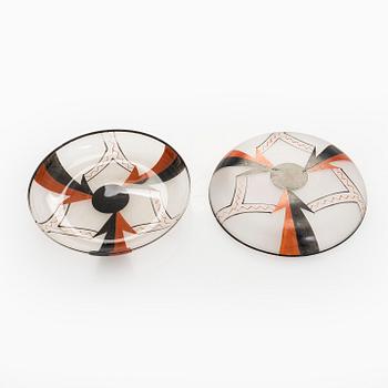 Bowl and 5 plates, glass, 1920s/1930s.