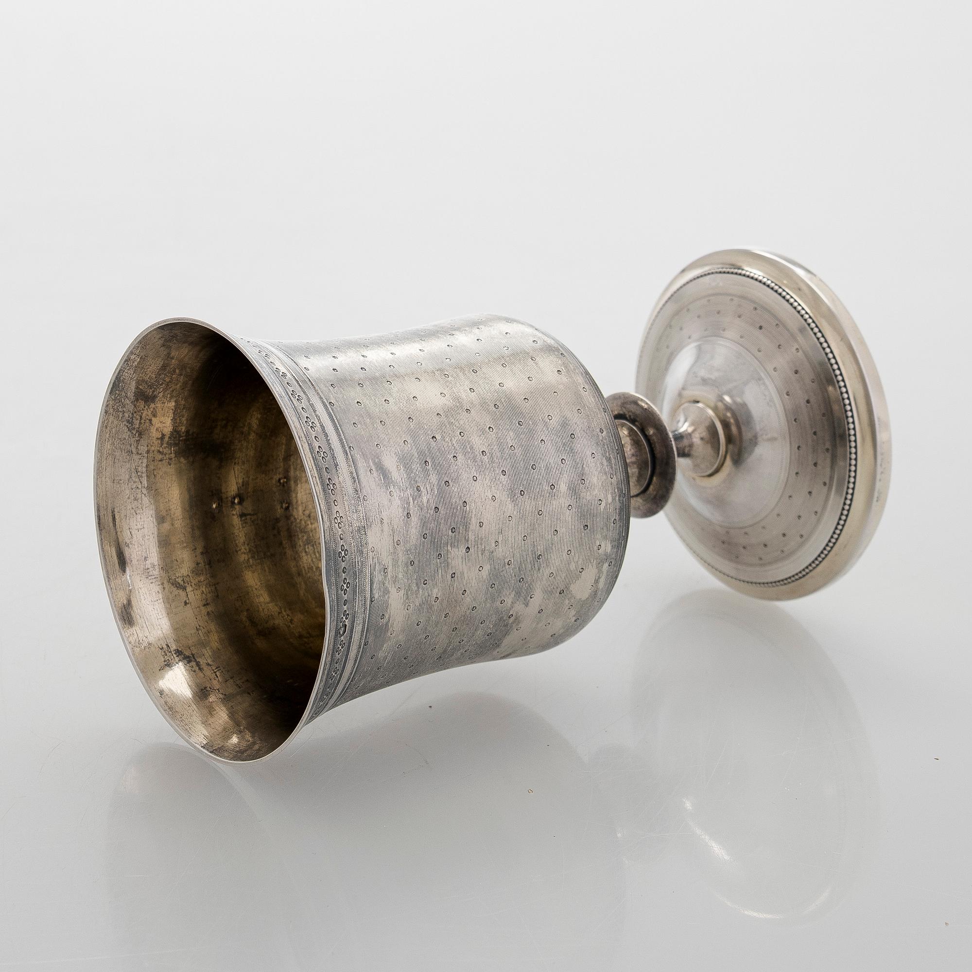 Philippe Berthier, bägare med fat, silver (.950), diamanter, Paris, 1800-talets mitt.